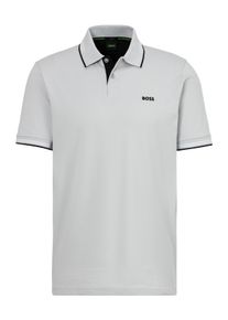 Poloshirt BOSS Green "Paul", Herren, Gr. M, grau (light, pastel grau054), Jersey, Obermaterial: 92% Baumwolle, 8% Elasthan, casual, slim fit, hoch geschlossener Ausschnitt, Kurzarm eingesetzt Bündchen kontrastfarben, Shirts, mit Polokragen