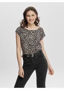 Only Damen Shirtbluse "ONLVIC S/S AOP TOP NOOS PTM", beige, casual, Gr. 38, animal-print, Web, Obermaterial: 97% Polyester, 3% Elasthan, Blusen, mit