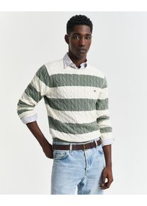 Gant Herren Rundhalspullover "STRIPED COTTON CABLE C-NECK"kalamata grün, casual, Gr. XXXL, Strick, Obermaterial: 100% Baumwolle, Pullover, besticht