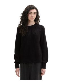 Damen Strickpullover, schwarz, modisch, Gr. S, Tom Tailor Denim, meliert, unifarben, Strick, Obermaterial: 50% Baumwolle, 50% Polyacryl, Pullover,