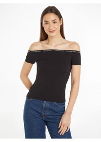 Damen T-Shirt "LOGO ELASTIC BARDOT TOP", schwarz, feminin, Gr. XXL, Calvin Klein Jeans, unifarben, Single Jersey, Obermaterial: 95% Baumwolle, 5%