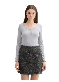 Damen Langarmshirt, grau, casual, Gr. L, Tom Tailor Denim, meliert, Feinripp, Obermaterial: 93% Baumwolle, 7% Elasthan, Shirts, mit gewelltem Saum
