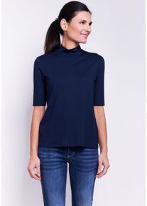 Seidel Moden Damen Stehkragenshirt, blau, casual, Gr. 36, Jersey, Obermaterial: 95% Viskose, 5% Elasthan, Shirts, im hüftlangen Schnitt, MADE IN