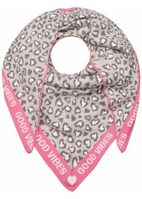 Zwillingsherz Damen Modetuch "Dreieckstuch BW "Leo & Good", grau, modisch, Obermaterial: 50% Baumwolle, 50% Polyacryl, Modetücher, Leo mit pinker