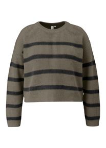 QS Damen Rundhalspullover, grün, casual, Gr. M, gestreift, Strick, Obermaterial: 100% Polyacryl, Pullover, mit Streifenmuster