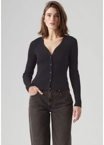 Levi's LEVI'S Damen Longstrickjacke "TULIP CARDIGAN", schwarz, casual, Gr. XS, Strick, Obermaterial: 80% Baumwolle, 17% Polyamid, 3% Elasthan, Strickjacken