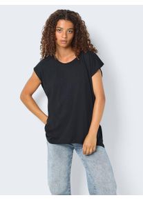 Noisy may Damen Kurzarmshirt "NMMATHILDE S/S LOOSE LONG TOP FWD NOOS", schwarz, modisch, Gr. XL, unifarben, Jersey, Obermaterial: 50% Baumwolle, 50%