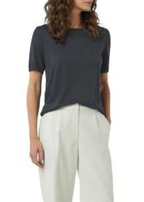 comma, COMMA Damen T-Shirt, blau, casual, Gr. 46, unifarben, Feinstrick, Obermaterial: 67% Lyocell, 33% Baumwolle, Shirts, aus Strick mit Rippdetails