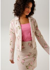 Aniston CASUAL Damen Kurzblazer, bunt, feminin, Gr. 46, Jacquardmuster, gemustert, geblümt, meliert, Jersey, Sweatware, Obermaterial: 66% Polyester,