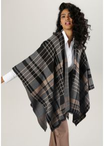 Damen Strickponcho, grau, modisch, Gr. 1, Aniston SELECTED, Jacquardmuster, kariert, Strick, Obermaterial: 100% Polyacryl, Pullover, mit Karo-Muster