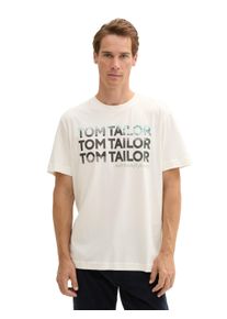 Tom Tailor Herren Print-Shirt, weiß, casual, Gr. M, bedruckt, Single Jersey, Obermaterial: 100% Baumwolle, Shirts, mit Frontprint