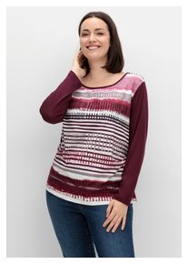 sheego Damen Langarmshirt "Große Größen", lila, casual, Gr. 46, bedruckt, Obermaterial: 50% Baumwolle, 50% Modal, Shirts, mit bedrucktem Vorderteil