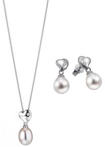 ADRIANA Damen Schmuckset "Taomina - Herzen, T203", weiß, Silber 925 (Sterlingsilber), Perlen, Schmuck-Sets, Made in Germany - mit Zirkonia (synth.) -