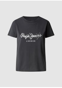 Pepe Jeans Damen T-Shirt "LETICIA", schwarz, casual, Gr. XS, bedruckt, Single Jersey, Obermaterial: 100% Baumwolle, Shirts, mit Strass-Steinen