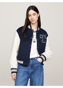 Tommy Jeans Damen Bomberjacke, blau, casual, Gr. XS, kontrastfarbene Details, Obermaterial: 80% Polyester, 20% Wolle. Futter: 100% Polyester.