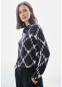 Street One Damen Langarmshirt, schwarz, casual, Gr. 40, gemustert, Strick, Obermaterial: 70% Viskose, 20% Polyester, 10% Elasthan, Shirts, mit