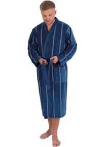 WEWO-Fashion Herrenbademantel WEWO FASHION, L:125cm in Gr. 60, blau, Baumwolle, Hausmäntel, "1607", mit Kimono-Kragen, gestreift, lang