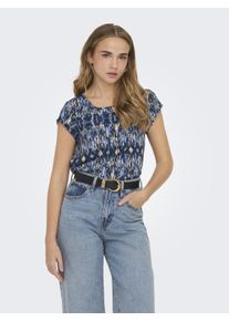 Only Damen Shirtbluse "ONLVIC S/S AOP TOP NOOS PTM", blau, casual, Gr. 38, gemustert, Single Jersey, Obermaterial: 97% Polyester, 3% Elasthan,