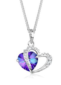 Elli Damen Collierkettchen "Herz Anhänger Kristalle Love 925 Silber", 45,mit Steinen, Silber 925 (Sterlingsilber), L: 45cm, lila, Silber 925