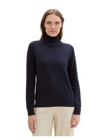 Tom Tailor Damen Rollkragenpullover, blau, casual, Gr. XS, unifarben, Obermaterial: 60% Baumwolle, 40% Viskose, Pullover, mit Rollkragen