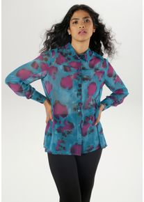Damen Hemdbluse, blau, modisch, Gr. 36, Aniston SELECTED, bedruckt, Web, Chiffon, Obermaterial: 100% Polyester, Blusen, in transparenter