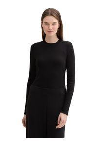 Damen Langarmshirt, schwarz, casual, Gr. XS, Tom Tailor Denim, unifarben, Rippware, Obermaterial: 93% Baumwolle, 7% Elasthan, Shirts, mit gewelltem
