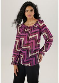 Damen Carmenbluse, lila, feminin, Gr. 36, Aniston SELECTED, bedruckt, Chiffon, Obermaterial: 100% Polyester, Blusen, mit Rüschen am Ausschnitt