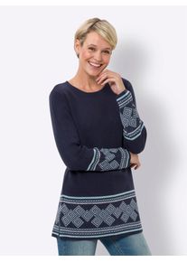 Classic Basics Damen Longpullover "Long-Pullover", blau, Gr. 50, gemustert, mehrfarbig, 100% Polyacryl, Pullover