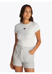 Tommy Jeans Damen T-Shirt "TJW SLIM BADGE RIB TEE", beige, casual, Gr. XS, unifarben, Rippware, Obermaterial: 95% Baumwolle, 5% Elasthan, Shirts, in