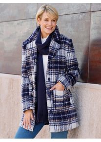 Classic Basics Damen Langjacke, blau, Gr. 54, gemustert, kariert, mehrfarbig, 70% Polyester, 20% Polyacryl, 4% Baumwolle, 3% Viskose, 3% Polyamid,