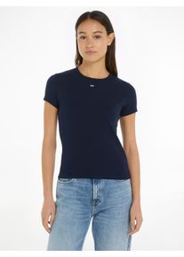 Damen T-Shirt "Slim Essential Rib", blau, casual, Gr. XXL, Tommy Jeans CURVE, unifarben, Rippware, Obermaterial: 95% Baumwolle, 5% Elasthan, Shirts,