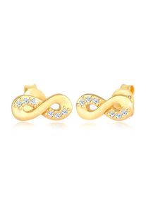 Elli DIAMONDS Damen Paar Ohrstecker "Infinity Diamant (0.06 ct.) Liebe 585 Gelbgold", OneSize, 0.06 ct P1 = bei 10-facher Vergrößerung erkennbare