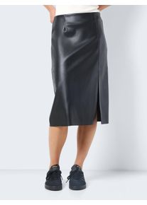Noisy may Damen Lederimitatrock "NMCLARA HW SLIT MIDI LENGTH SKIRT", schwarz, casual, Gr. L, unifarben, Web, Obermaterial: 100% Polyester, Röcke