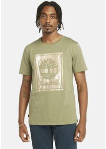 Timberland Herren T-Shirt "STACK LOGO Camo Short Sleeve Tee", grün, casual, Gr. L, bedruckt, Jersey, Obermaterial: 100% Baumwolle, Shirts, in großen