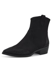 Marco Tozzi Damen Westernstiefelette, Gr. 37, schwarz, Textil, unifarben, Glitzer, Veloursleder, modisch, Schuhe, Blockabsatz, Cowboy Stiefelette,