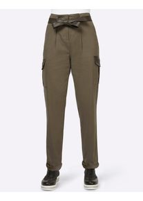 Heine Damen Cargohose, grün, Gr. 46, unifarben, 97% Baumwolle, 3% Elasthan, Lederimitat:100% Polyurethan, Hosen