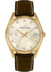 Jacques Lemans Damen Quarzuhr, schwarz, Armbanduhren, Armbanduhr, Damenuhr, analog, Datum, Lederarmband
