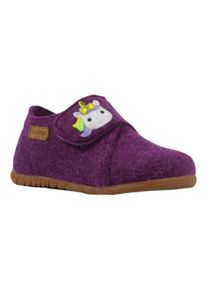 Richter Kinder Hausschuh "Filzi WMS: Mittel", Gr. 22, lila, Filz, kontrastfarbene Details, klassisch, Schuhe, Klettschuh, Winterschuh mit