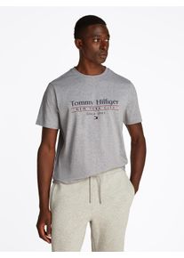 Tommy Hilfiger Herren T-Shirt "HILFIGER CENTER STACK TEE", grau, casual, Gr. S, Single Jersey, Obermaterial: 100% Baumwolle, Shirts, mit großem