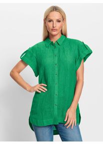Heine Damen Hemdbluse, grün, Gr. 38, unifarben, 100% Leinen, Blusen