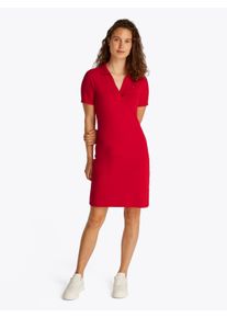 Tommy Hilfiger Damen Polokleid "SLIM OPEN NK POLO DRESS SS", rot, casual, Gr. XS, unifarben, Jersey, Obermaterial: 95% Baumwolle, 5% Elasthan,