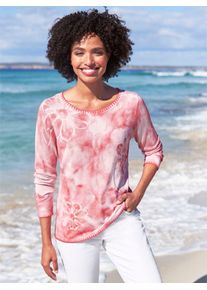 Heine Damen Rundhalspullover "Druck-Pullover", rosa, Gr. 40, gemustert, Batikmuster, geblümt, mehrfarbig, bedruckt, 60% Viskose, 40% Baumwolle,
