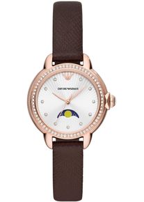 Emporio Armani Damen Quarzuhr, rosa, Armbanduhren, Armbanduhr, Damenuhr, analog, Mondphase, Lederarmband