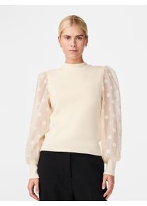 Y.A.S Damen Rundhalspullover "YASDOTME LS KNIT PULLOVER S. NOOS", beige, modisch, Gr. S, unifarben, Rippstrick, Obermaterial: 52% Viskose, 26%