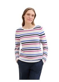 Tom Tailor Damen Strickpullover, bunt, casual, Gr. S, Feinstrick, Obermaterial: 100% Baumwolle, Pullover, in Streifen Stuktur