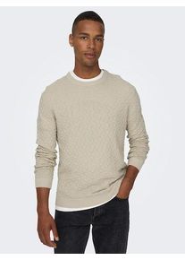 Only & Sons ONLY & SONS Herren Rundhalspullover "ONSKALLE REG 12 STRUC CREW KNIT NOOS", beige, modisch, Gr. S, unifarben, Strick, Obermaterial: 100% Baumwolle,