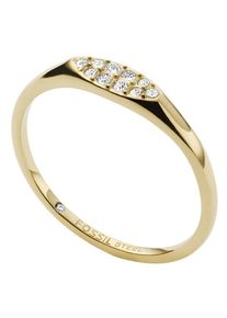 Fossil Damen Fingerring "DREW, JF04137710", 17, Edelstahl, 1,4mm, gold, Edelstahl, Fingerringe, mit Glasstein