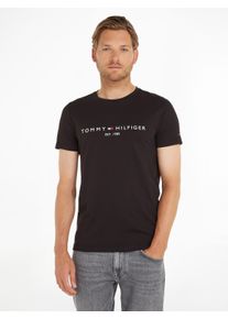 Tommy Hilfiger Herren T-Shirt "TOMMY FLAG HILFIGER TEE", schwarz, casual, Gr. XL, Single Jersey, Obermaterial: 100% Baumwolle, Shirts