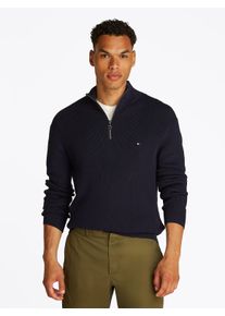 Tommy Hilfiger Herren Troyer "RACKING STRUCTURE ZIP MOCK", blau, casual, Gr. XXXL, Strick, Obermaterial: 100% Baumwolle, Pullover