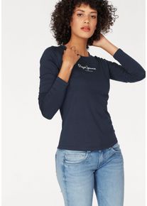 Pepe Jeans Damen Langarmshirt "NEW VIRGINA L/S", blau, casual, Gr. L, bedruckt, Single Jersey, Obermaterial: 95% Baumwolle, 5% Elasthan, Shirts, mit